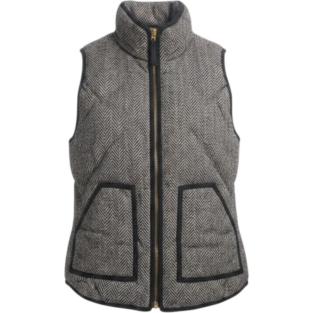 J.Crew Down And Feathers Quilted Herringbone Vest Black/Tan Size Medium